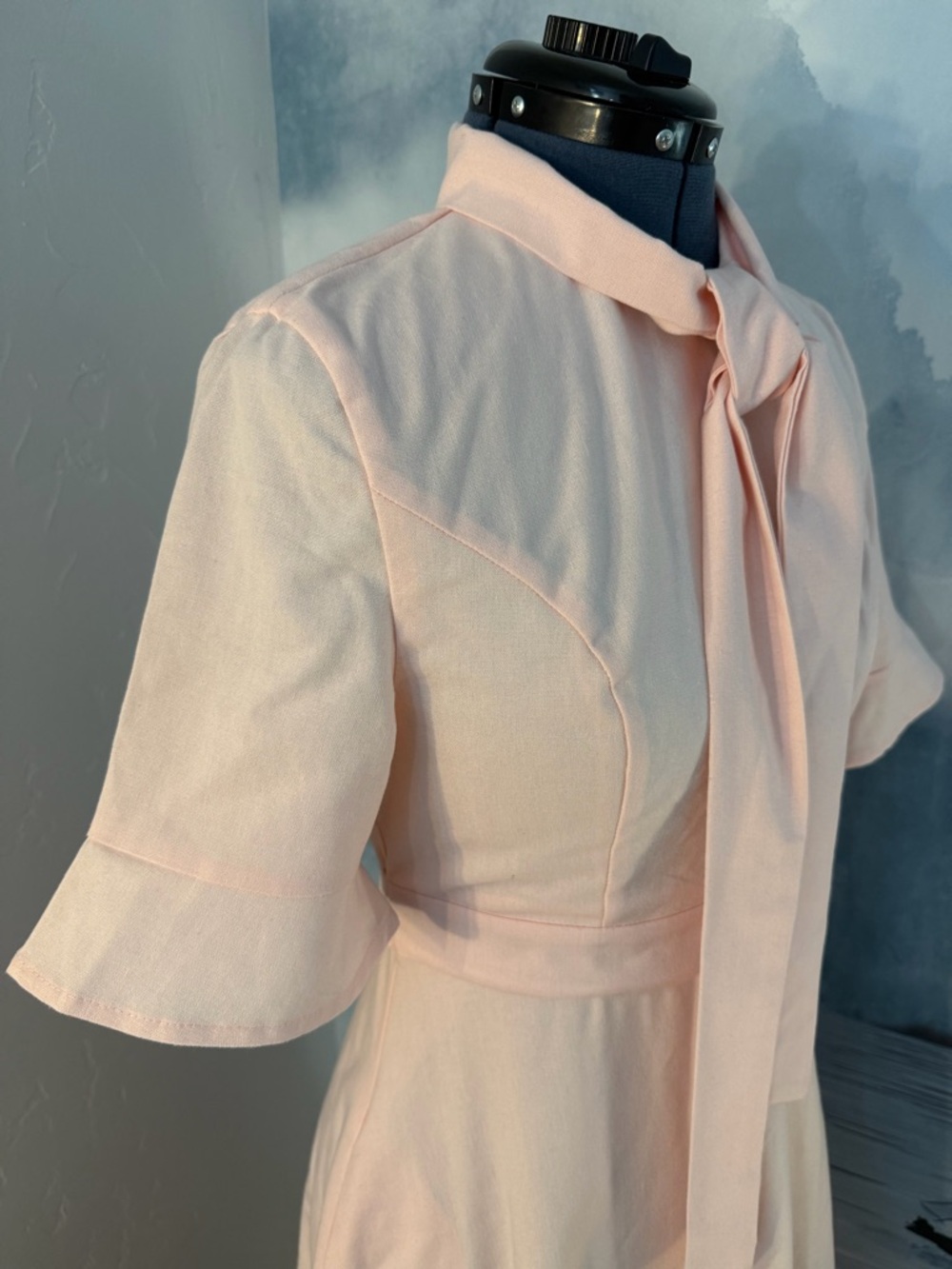 Bow-Tie Neck Midi Dress in Soft Pink #156 - Picture 4 of 7